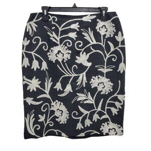 Silk Club Collection Women's Black‎ White Floral Embroidered Pencil Skirt Sz 12